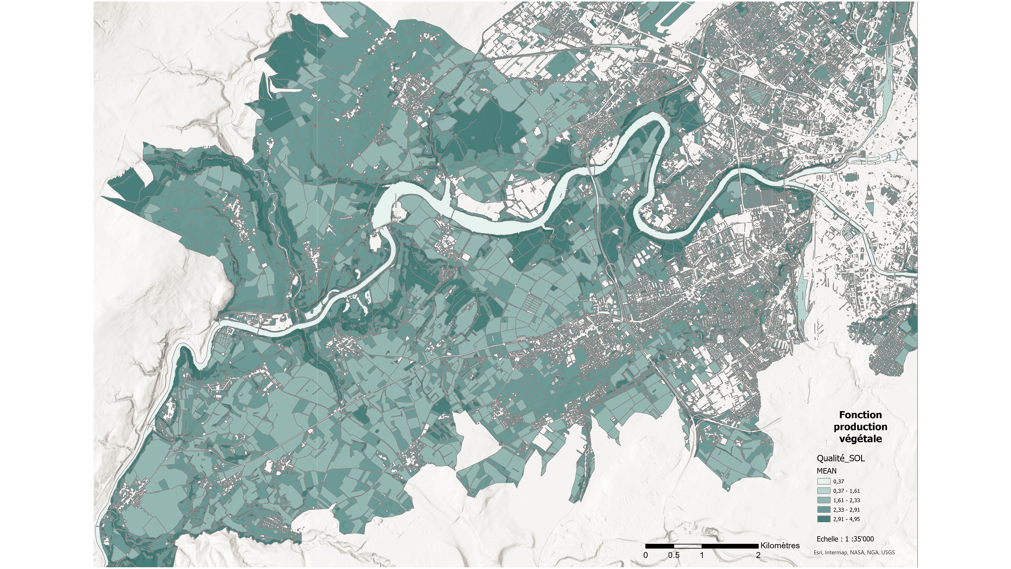 Carte étude qualité des sols selon indice GCI